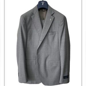 Tombolini - NWT luxury fine grey wool suit with cross hatch (50R Made in Italy)